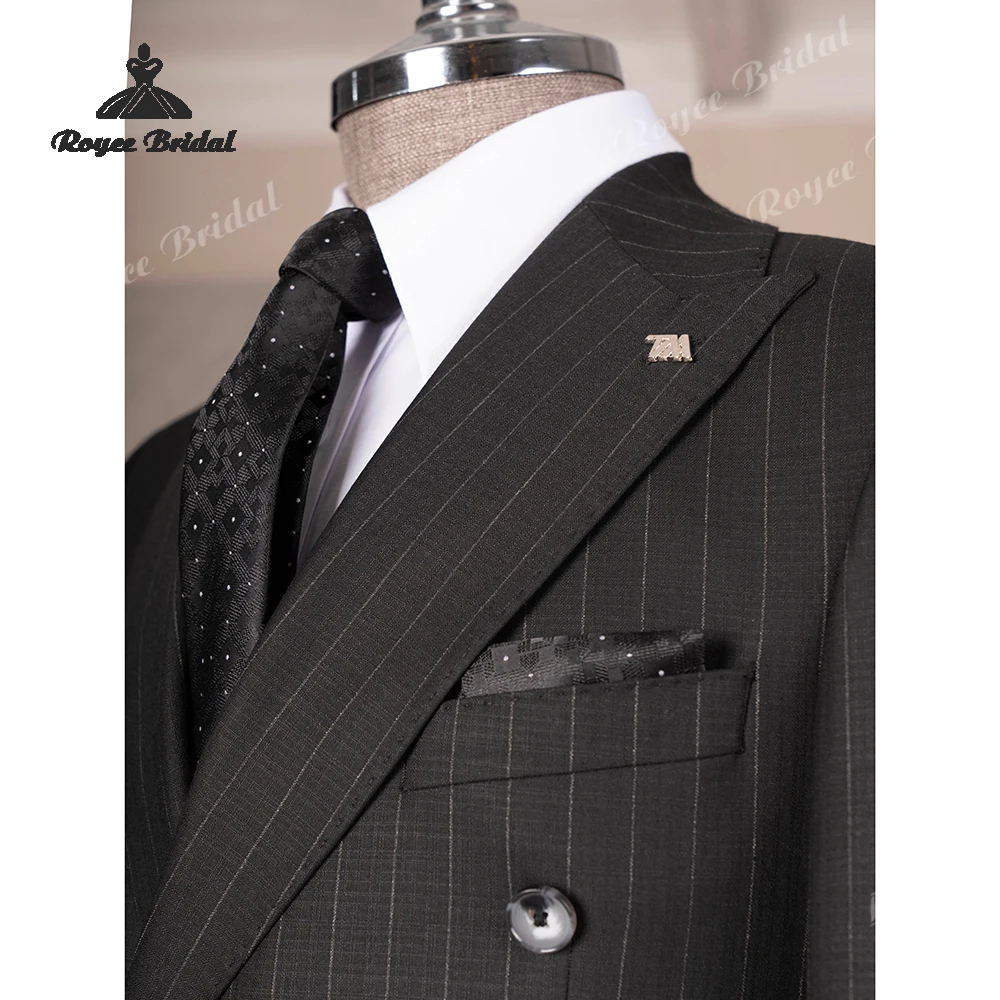 Strepen Tweedelig Piek Revers Herenpak Bruiloft 2026 Double Breasted Pak Aangepaste trajes para hombre