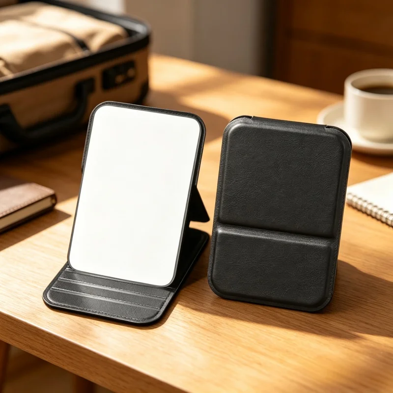 Desktop Foldable Makeup Mirror PU Leather Portable Pocket Cosmetic Mirror Compact Handheld Travel Makeup Mirror For Men Women