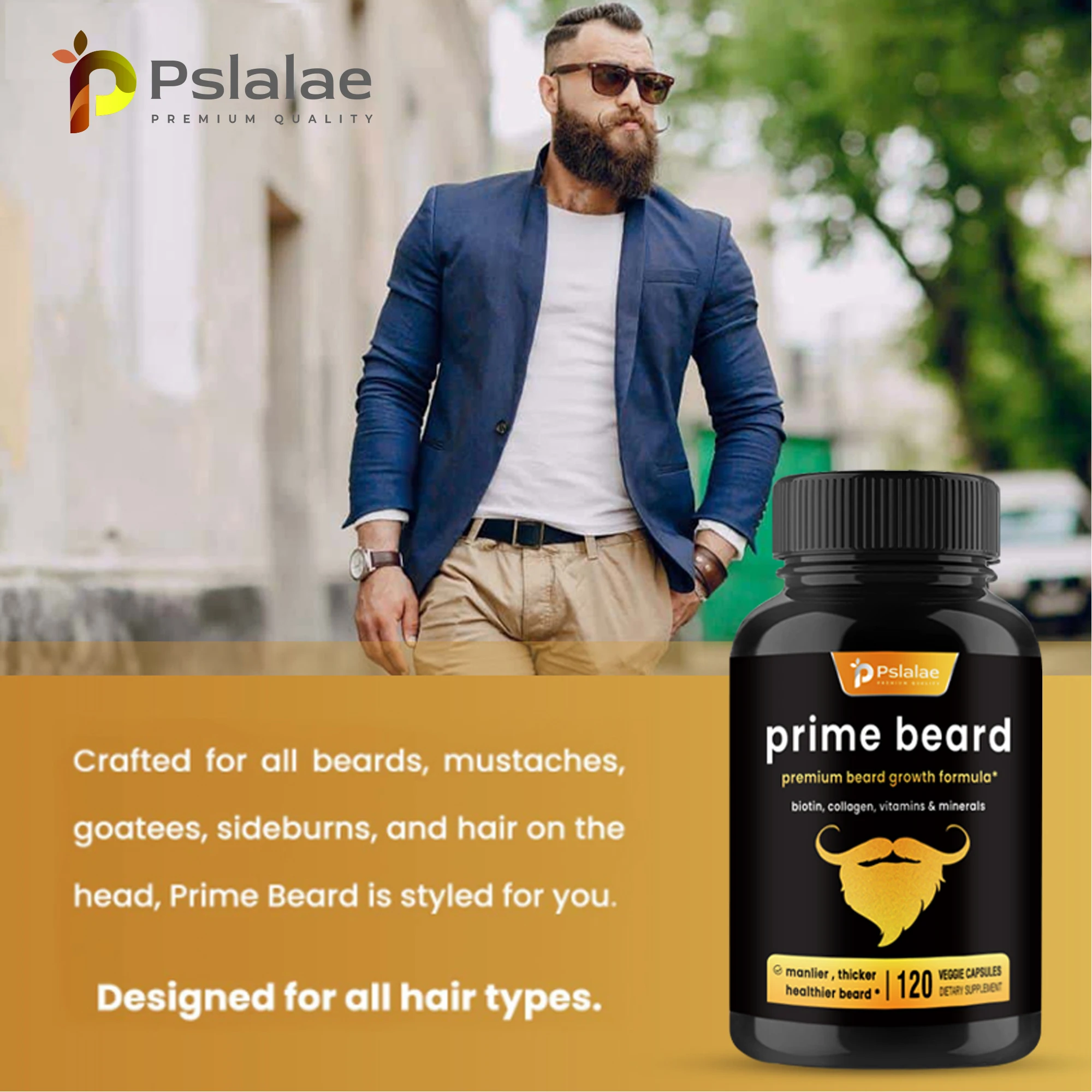 Prime Beard suplemento-vitaminas para la manicura con biotina, colágeno y Palma de sierra, 120 cápsulas