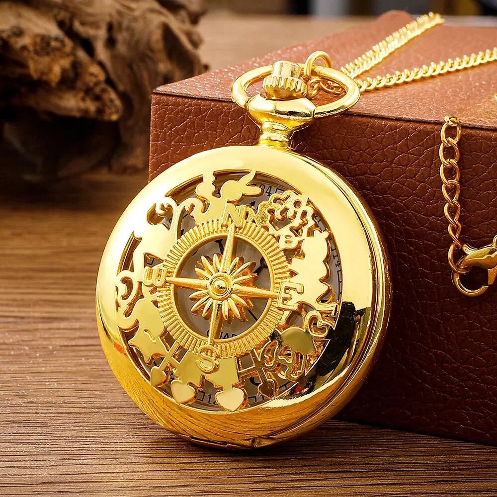 Antyczny Steampunk Vintage arabskie cyfry kwarcowy zegarek kieszonkowy złoty etui naszyjnik z łańcuchem z zegarem męskie kobiety — zdjęcie 2