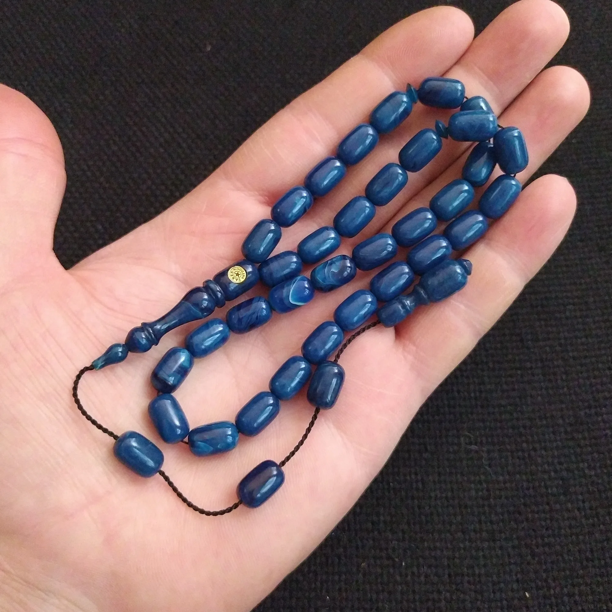 Man Tasbih 7x11 mm Capsule Blue Squeeze Amber Rosary Muslim Prayer 33 Beads مسبحة Bakelite كهرمان Tesbih Handmade Jewelry