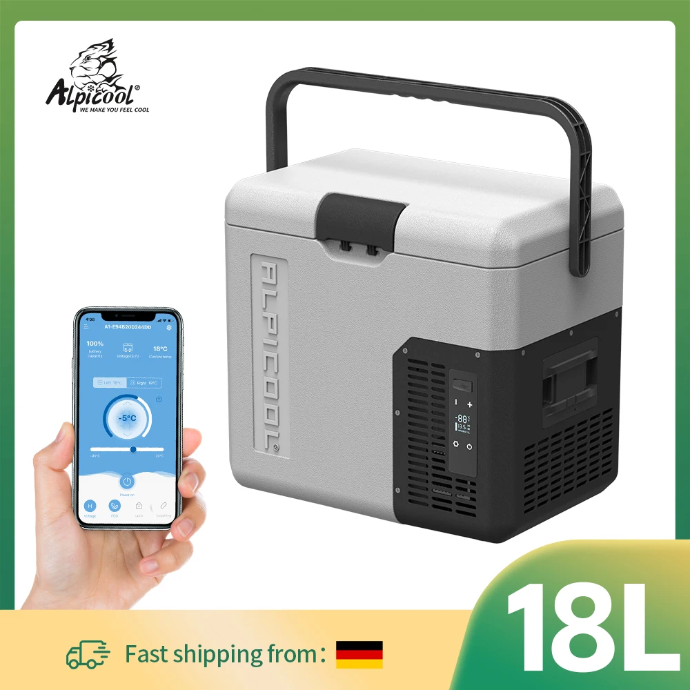 Refrigerador para Auto Alpicool P18 de 18L, Congelador Portátil con Compresor, Enfriador Eléctrico 12/24V DC 100~240V AC 12V, Mini Nevera para Camping