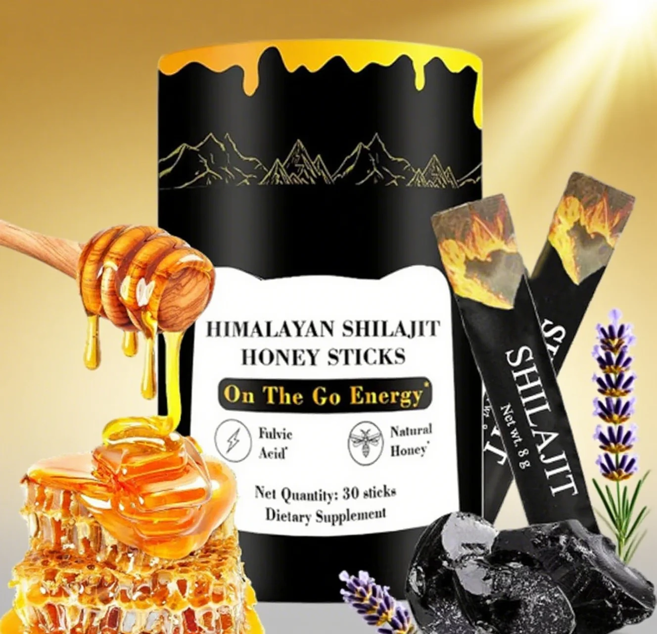 أعواد عسل Shilajit - مكمل الهيمالايا مع العسل العضوي - 30 عصا - الطاقة الطبيعية والقدرة على التحمل البدني والواضح العقلية - مضادات الأكسدة - دعم المناعة - مثالية للرياضة والنشطة - للرجال والنساء