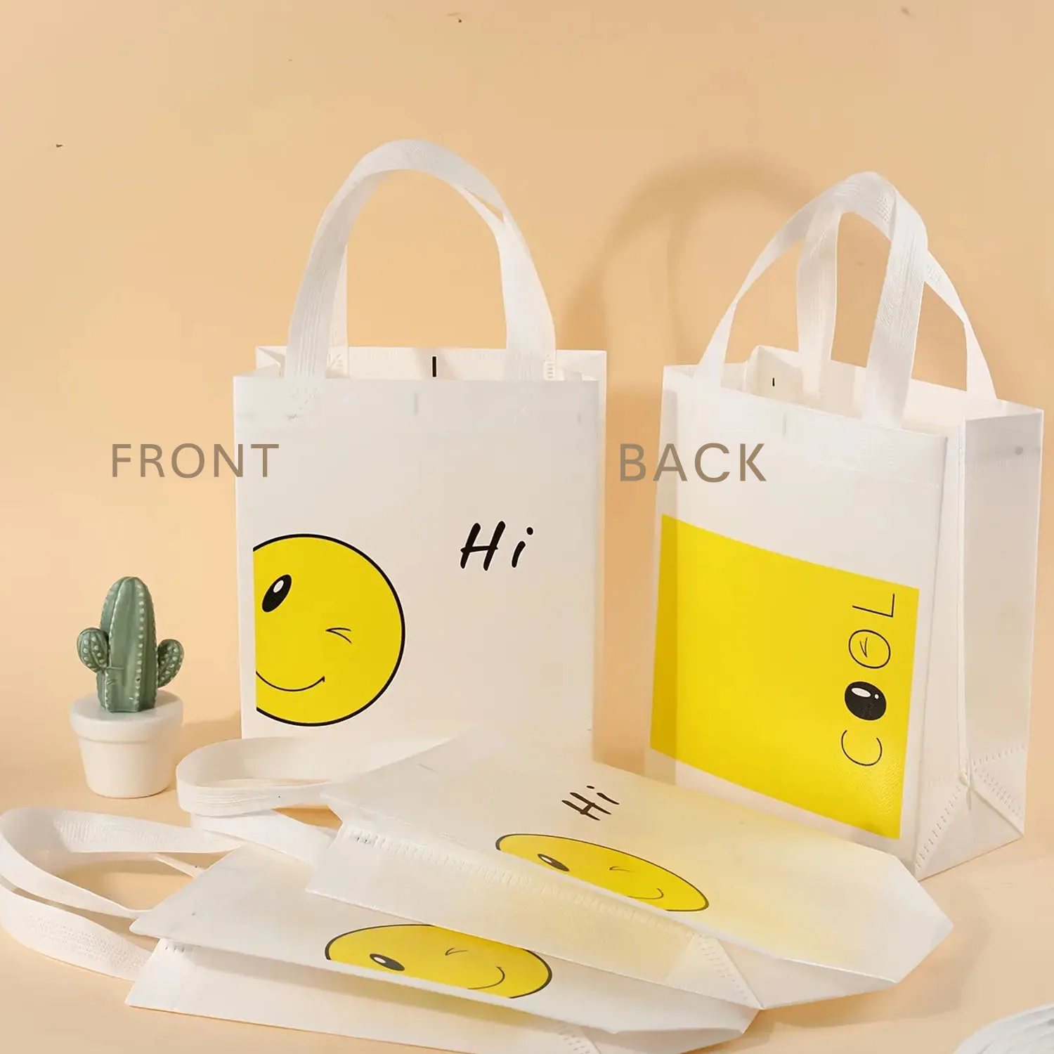 12pcs Thickened 7.87x10.24x3.94 inch Smile Non-Woven Gift Bags, Shopping Bags, Birthday Party Gift Bags, Thanksgiving Gift Bags