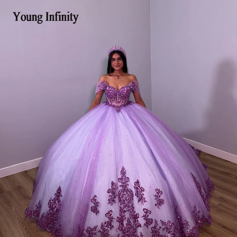 Purple Quinceanera Dress 2024 Ball Gown Princess Sweet 15 Birthday Party Gown Flower Shape Train Backless Pageant Miss Gala