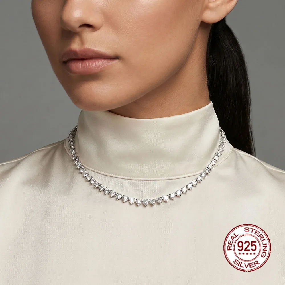 

YLMyself Tennis Necklace 3MM 5A Cubic Zirconia 38-60 CM 925 Silver Rhodium Plated Pave Choker