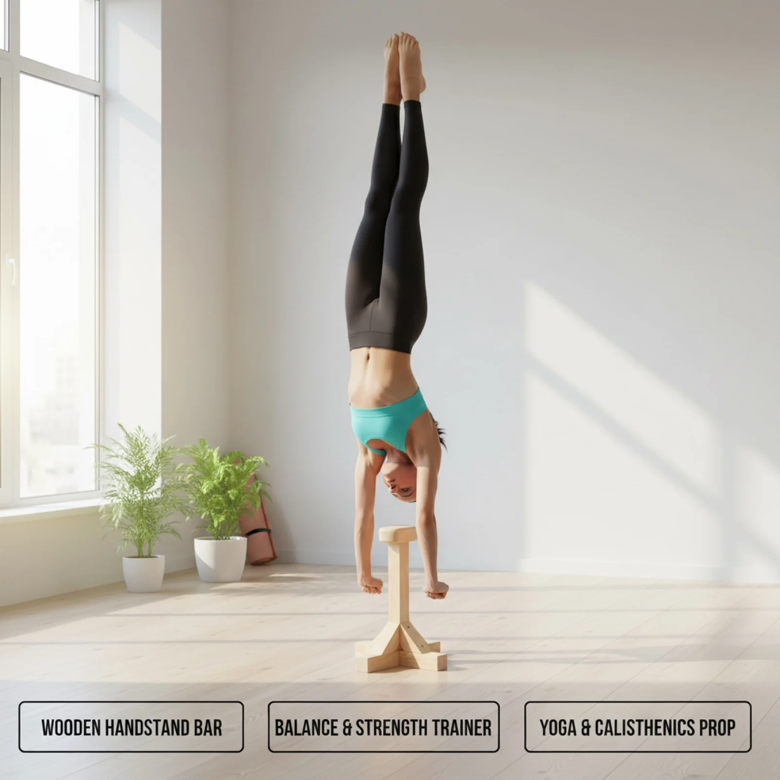 Non Slip Wooden Handstand Grip Bars Balance Equipment Portable Home Gym Fitness Block for Full Body Training