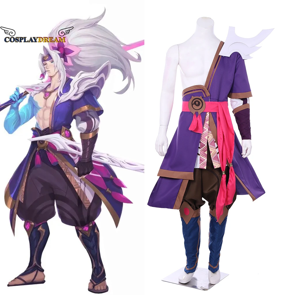 Costume de Cosplay pour adultes, Costume de jeu LOL Yasuo, en fleur d'esprit, en peau, Costume de Cosplay impardonné, ensemble complet pour Halloween