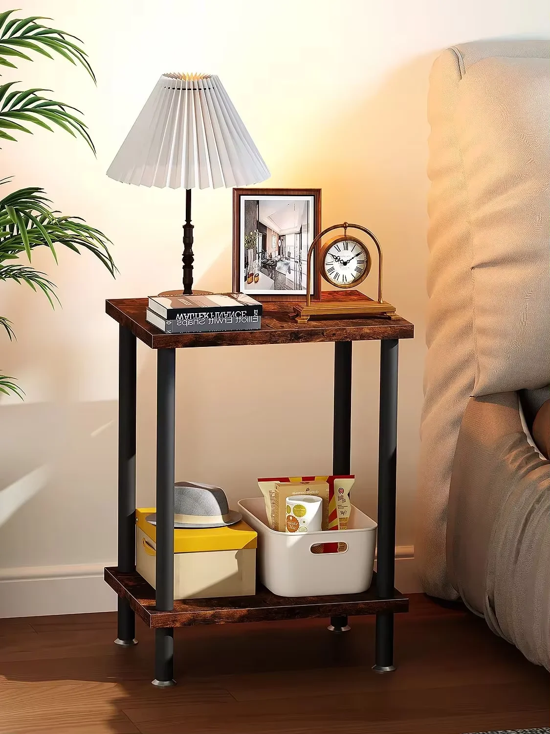 HOGARX Set of 2 Stackable Auxiliary Tables | Bedside Tables without Tools | Brooches for Bedroom/Living Room | Retro Style | 38 × 28 × 53 cm