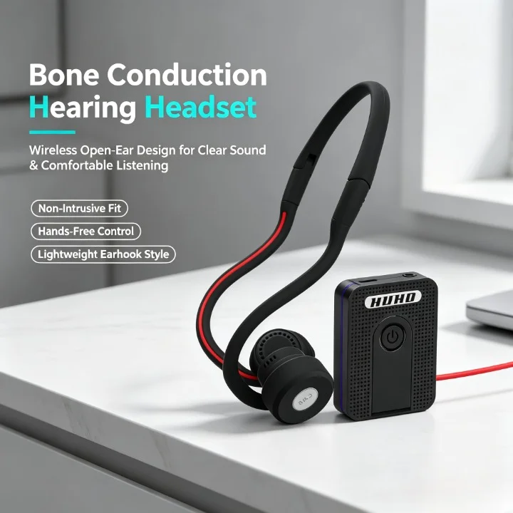 Headset Hearing Aid Noise Reduction Earhook Hearing Aid Bone Conduction Wireless for Seniors Comfortable for TV & Walking
