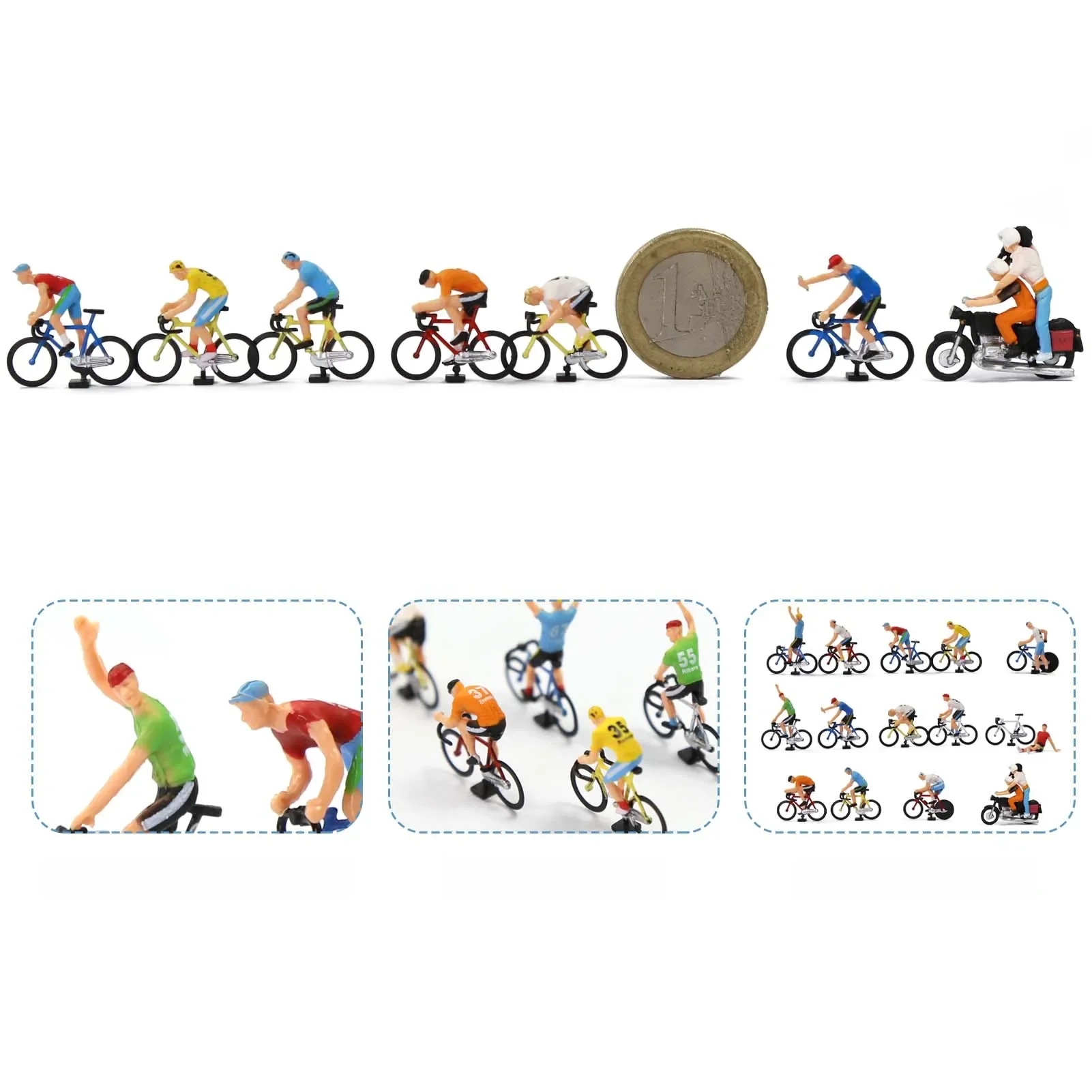 AliExpress Evemodel Model Trains HO Scale 1:87 Cyclist Rider Photographer 15 Different Poses Bicycle Motorcycle P8722