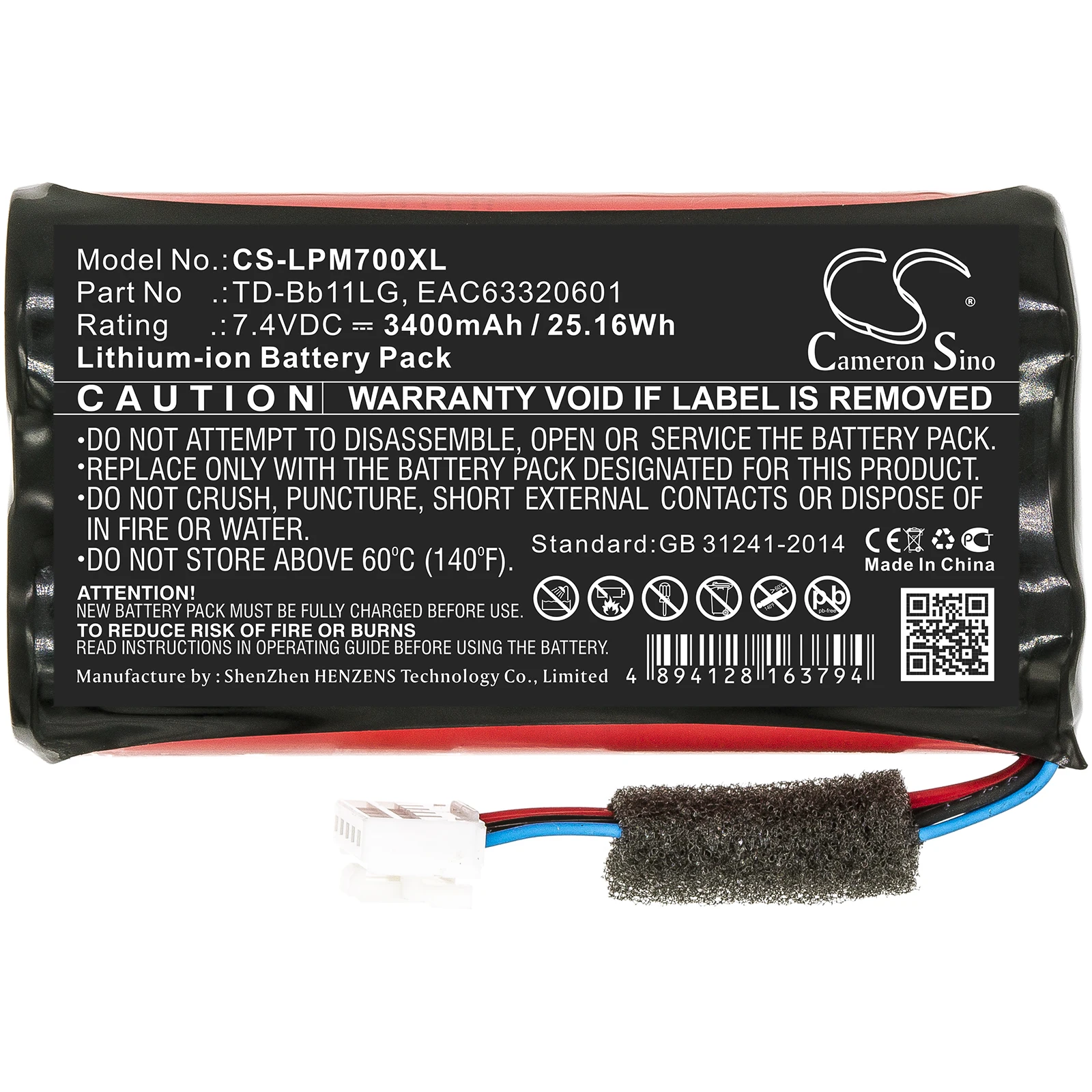 Replacement Battery for LG  Music Flow P7, NP7550, PJ9, PJ9B, PJS9W, PK7, Xboom Go PK7 EAC63320601, EAC63918901, TD-Bb11LG 7.4V/