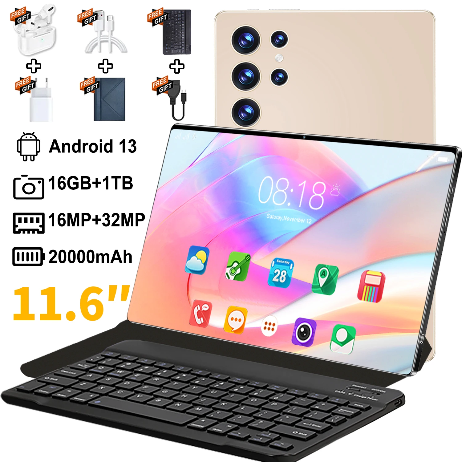 2024 5G 11.6 calowy Tablet z systemem Android 20000mAh 16GB RAM 1TB ROM Android 13.0 Wifi 14 rdzeniowy tablety PC Bluetooth sieć globalna PAD