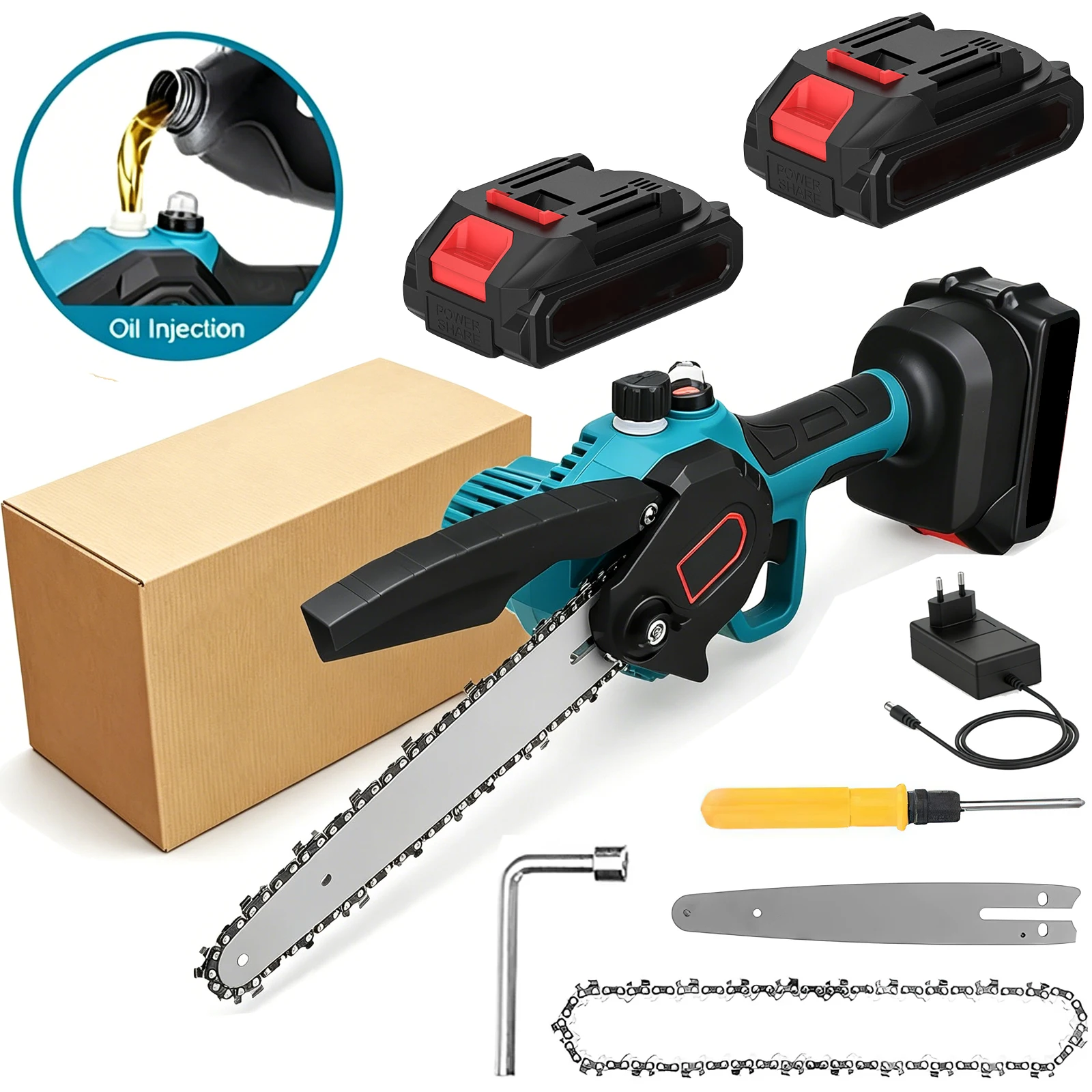 Mini tronçonneuse électrique sans fil de 8 pouces, scie de taille portative pour le travail du bois et le jardinage, tronçonneuse portative légère à une main, outil de taille pour la cour