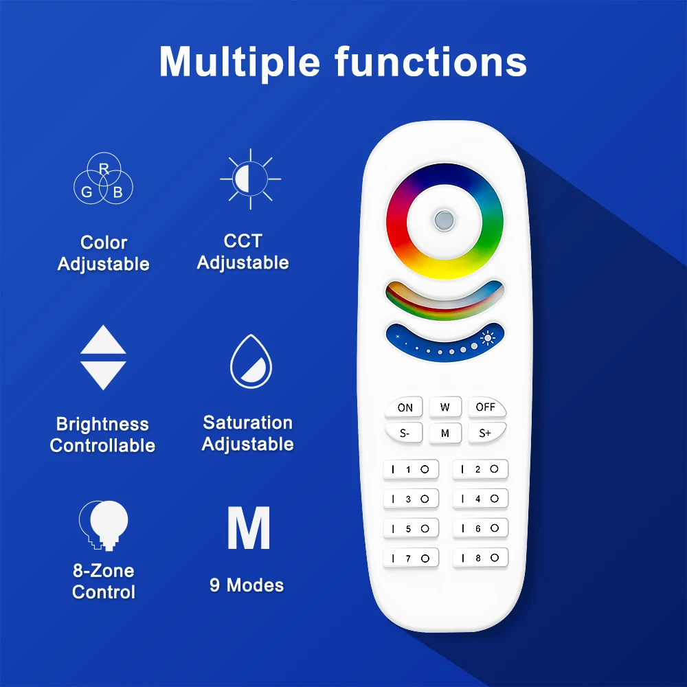 GLEDOPTO 2.4G RF Remote Control RGBCCT Adjustable Brightness Dimmable Saturation 8-Zone Group 9 Light Modes 30M Control Distance