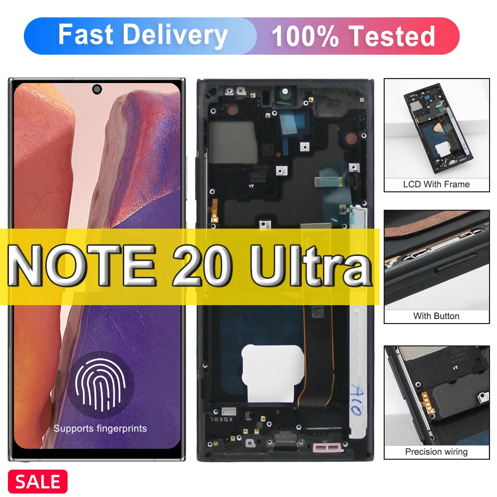 Amoled Note 20 Ultra Screen, For Samsung Galaxy Note 20 Ultra Display N986B/DS N986U Touch Screen Digitizer Replacement +Frame