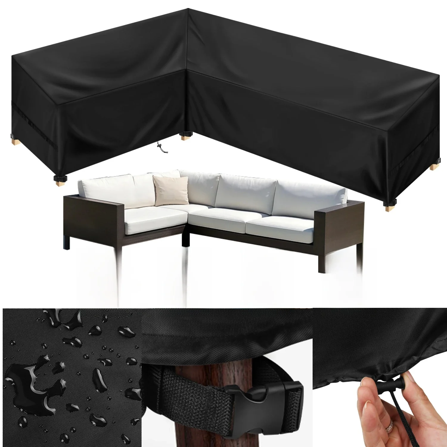 Outdoor waterdichte sectionele bankhoes Heavy Duty L-vorm bankhoes gazon bankhoezen tuinmeubilair weerbescherming - afbeelding 2