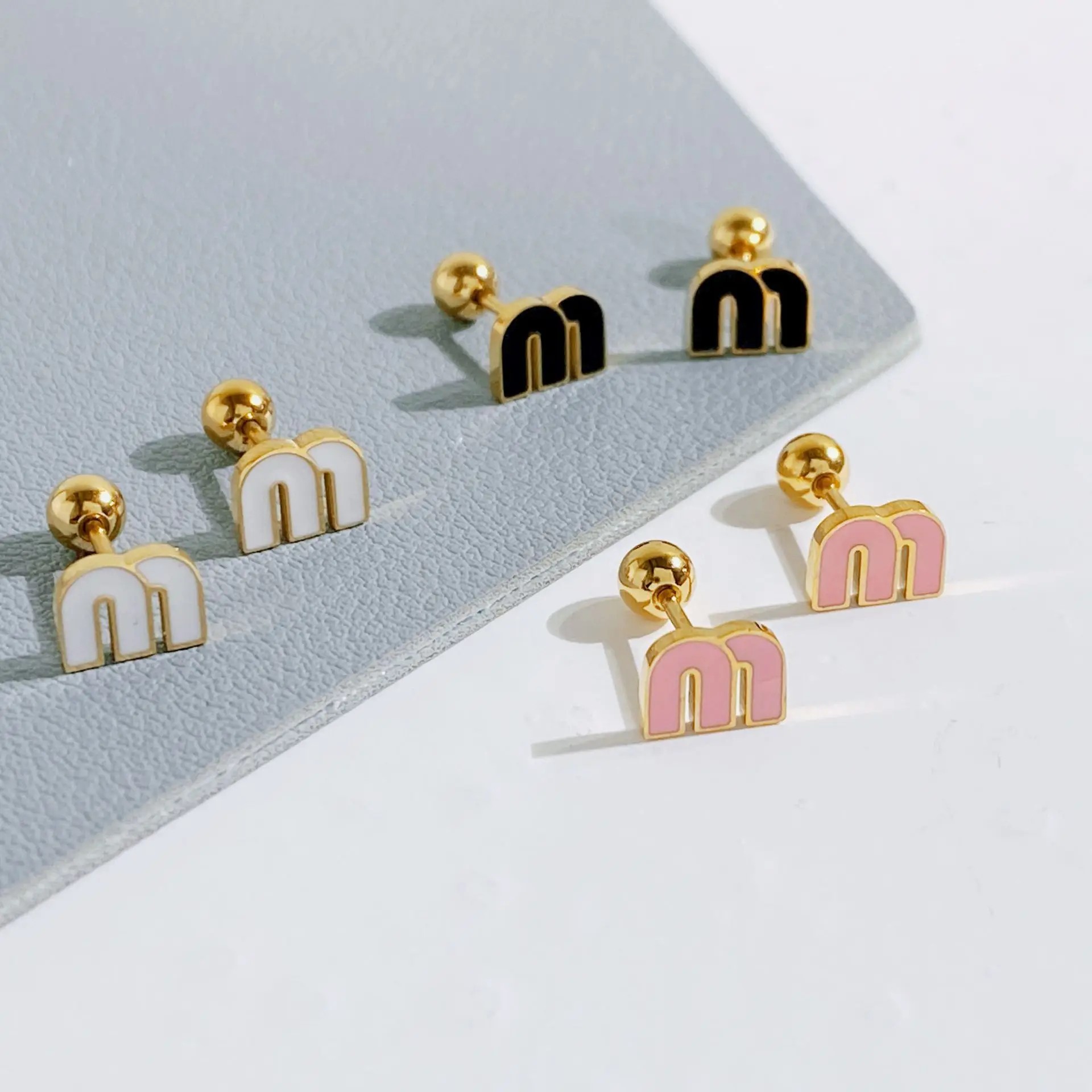 IFYOUOO Stainless Steel Letter M Stud Earrings for Women Fashion Jewelry Delicate Cute Tiny Earrings Gift image 2