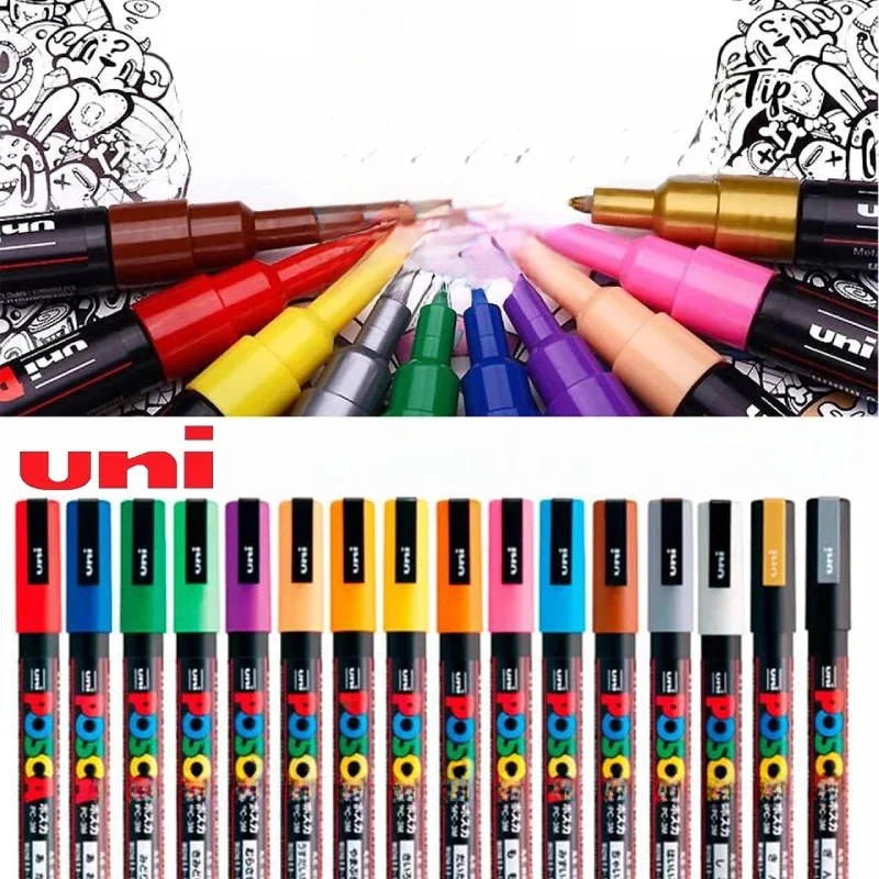 Zestaw kolorów markerów Uni Posca Wodoodporny i warstwowy po suszeniu Estetyczny zestaw długopisów do rysowania graffiti Artykuły artystyczne dla dzieci artysty — zdjęcie produktu 7