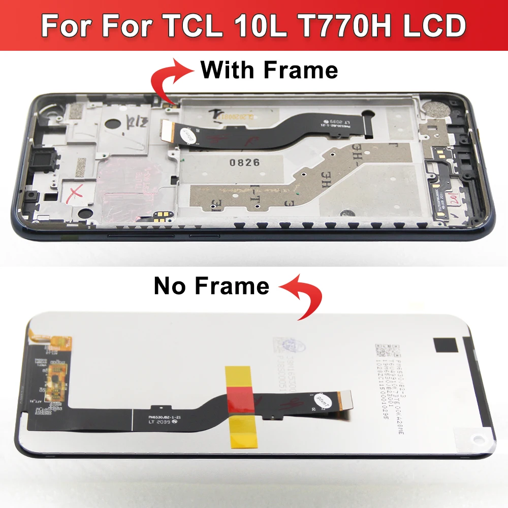 100% Tested For TCL 10L LCD T770H, T770B,4187U Display Touch Screen Digitizer Assemby For TCL 10 Lite Display with Frame