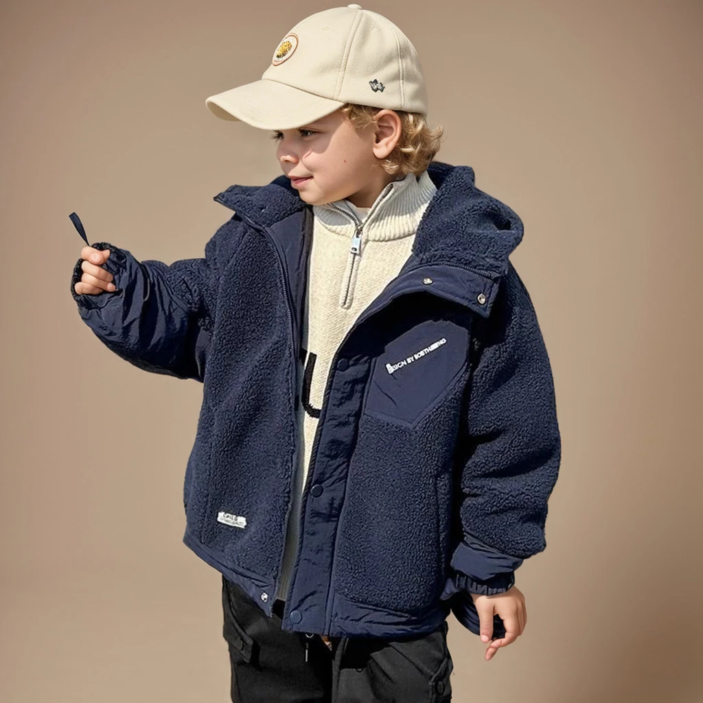 Fashion Baby Boy Winter Cotton-padded Hooded Jacket Thick Infant Toddler Child Warm Lamb Wool Coat Outwear Baby Clothes 3-16Y