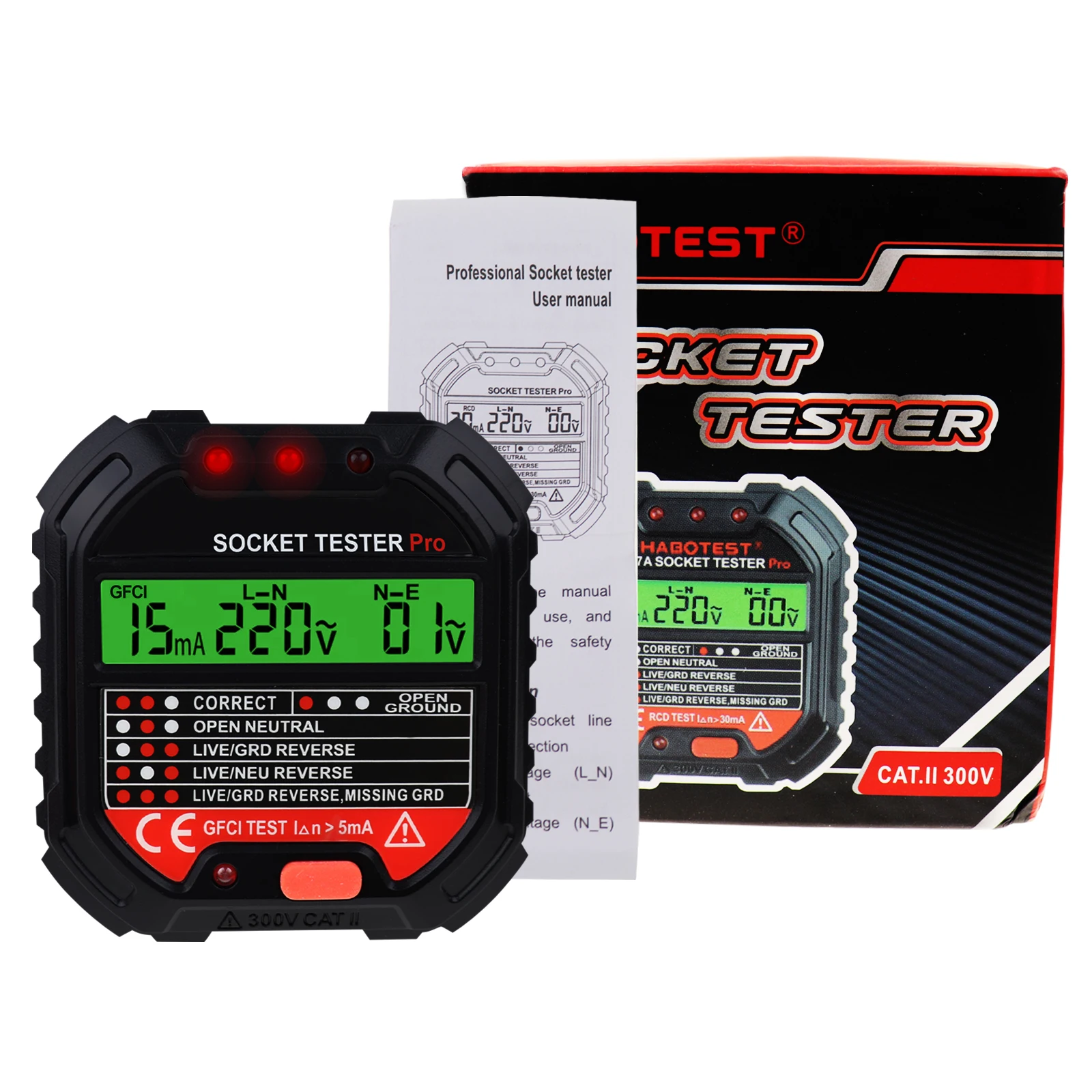 Digital Socket Tester Receptacle Detector for GFCI / Standard 3-Wire 120V W/ Red Light Test Indicator