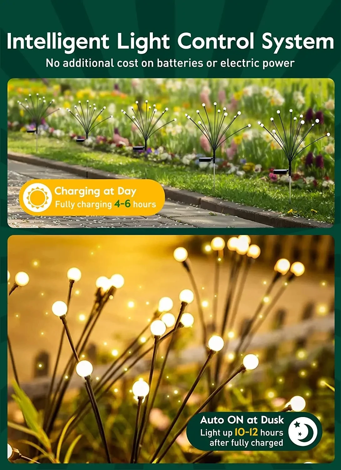 Solar Powered Garden Lights, Firefly Lights, ao ar livre, impermeável, vibrante, pátio, Pathway Decoração, quente, 1Pc, 10 LED