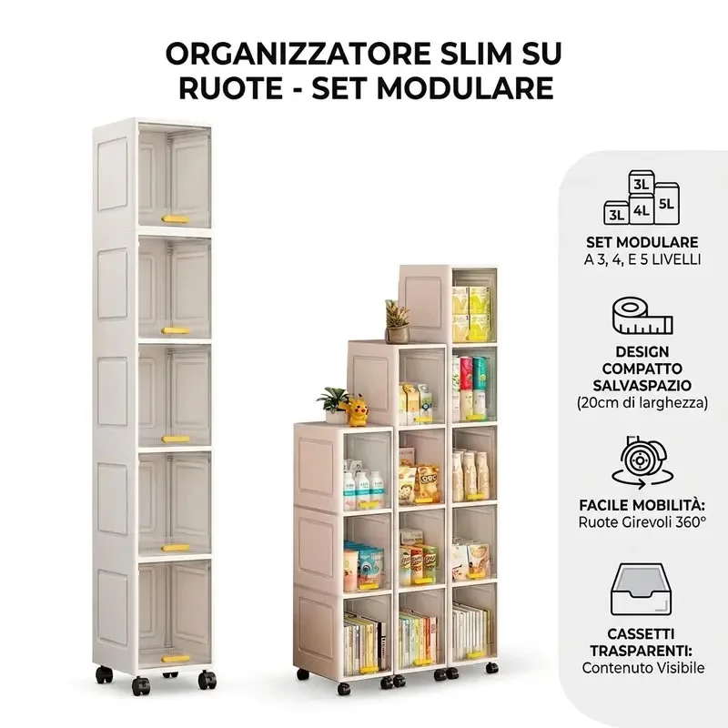 3/4/5 Layer Foldable Storage Box Narrow Seam Storage Cabinet with Wheel Household Living Room Sundries Clothes Organizer Cabinet