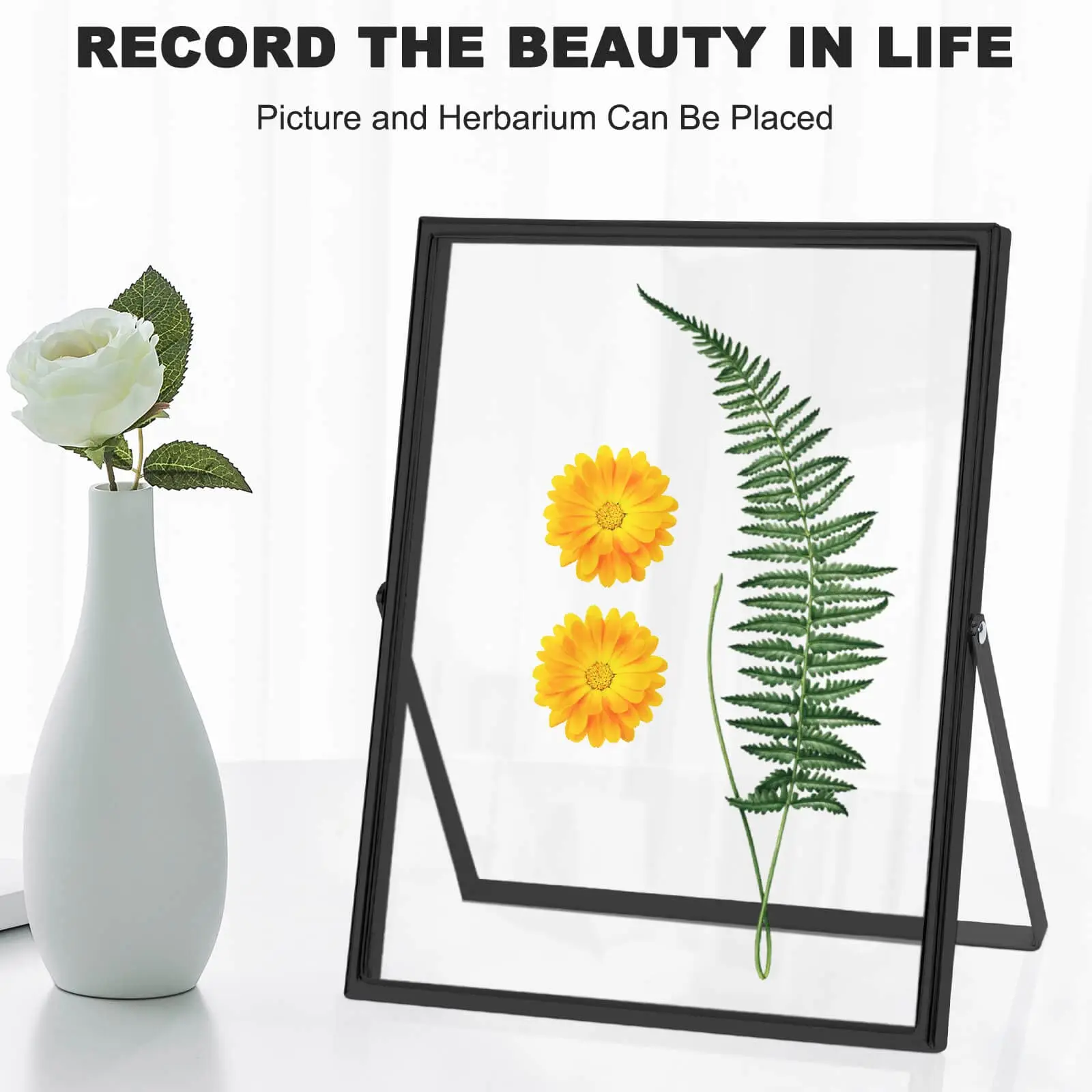 4x6 Black Floating Picture Frame set of 2, Gift Metal Glass Photo Frames, Only for Tabletop Display Vertically (Black, 4x6)