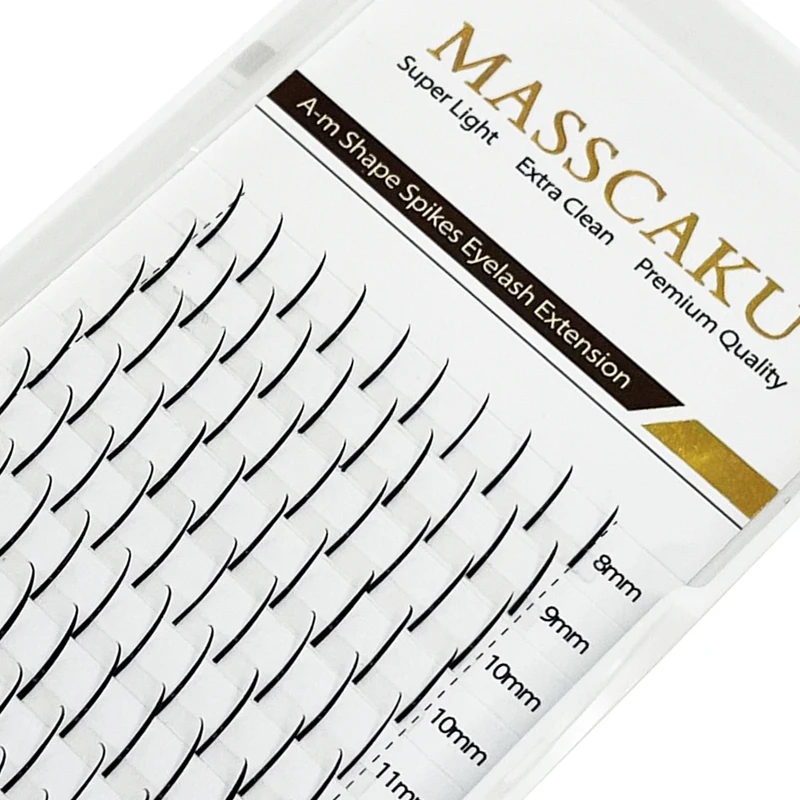 MASSCAKU 12Rows A/M Shape Spikes Eyelash Extensions Natural Single Cluster Lashes Soft Wispy Spike Volume False Eyelashes