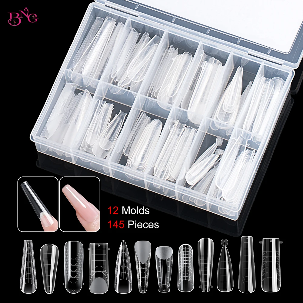 

BNG 98/145Pcs Dual Form Nail Mold Set Full Cover Nail Extension Tip Acrylic Top Forms Quick Building Molds for Poly Nail Gel