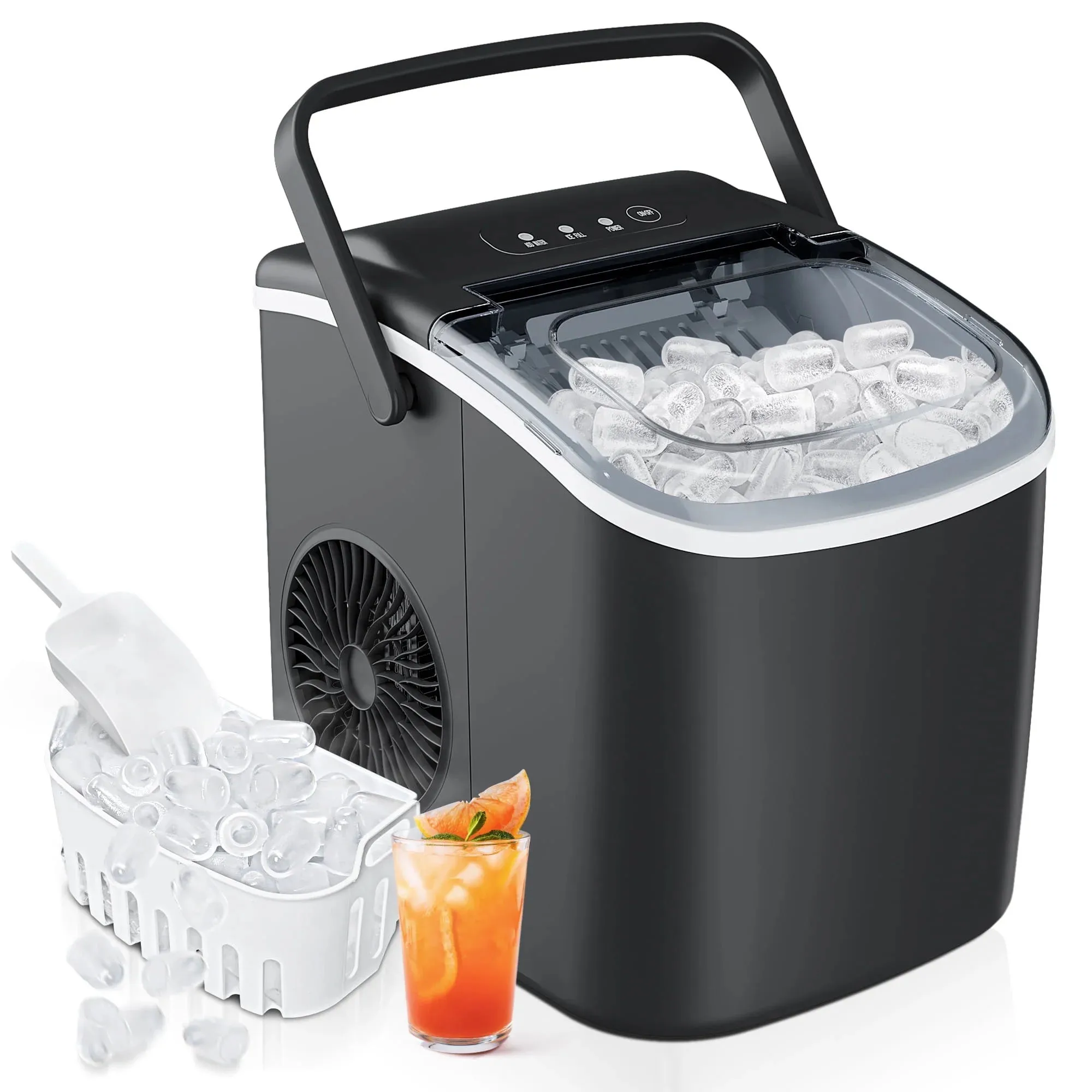 SIMZLIFE 25 lbs/24H Countertop Ice Maker Machine, 9 Bullet-Shaped Ice in 6 Min, Auto-Cleaning