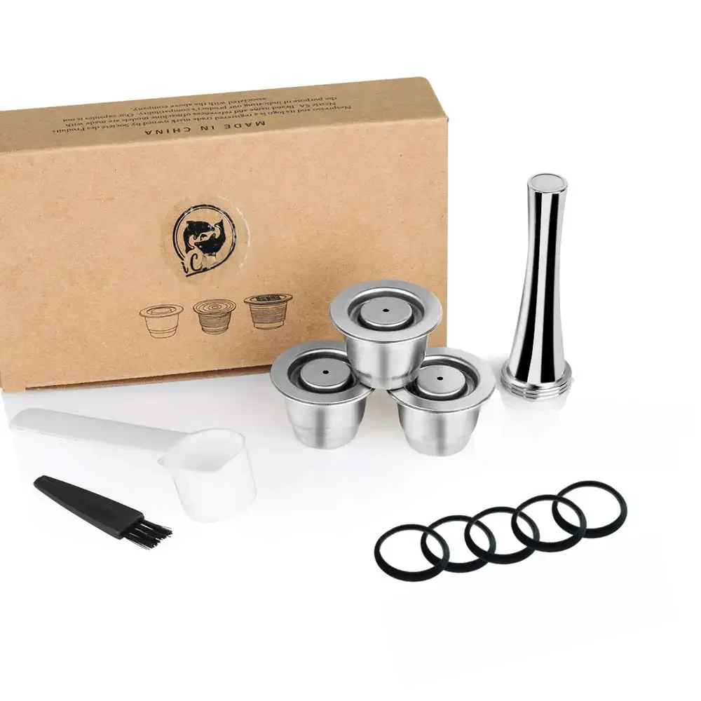 ICafilas – capsules de café réutilisables pour Nespresso, dosette filtrante pour expresso rechargeable, en acier inoxydable avec joint torique en caoutchouc et Silicone
