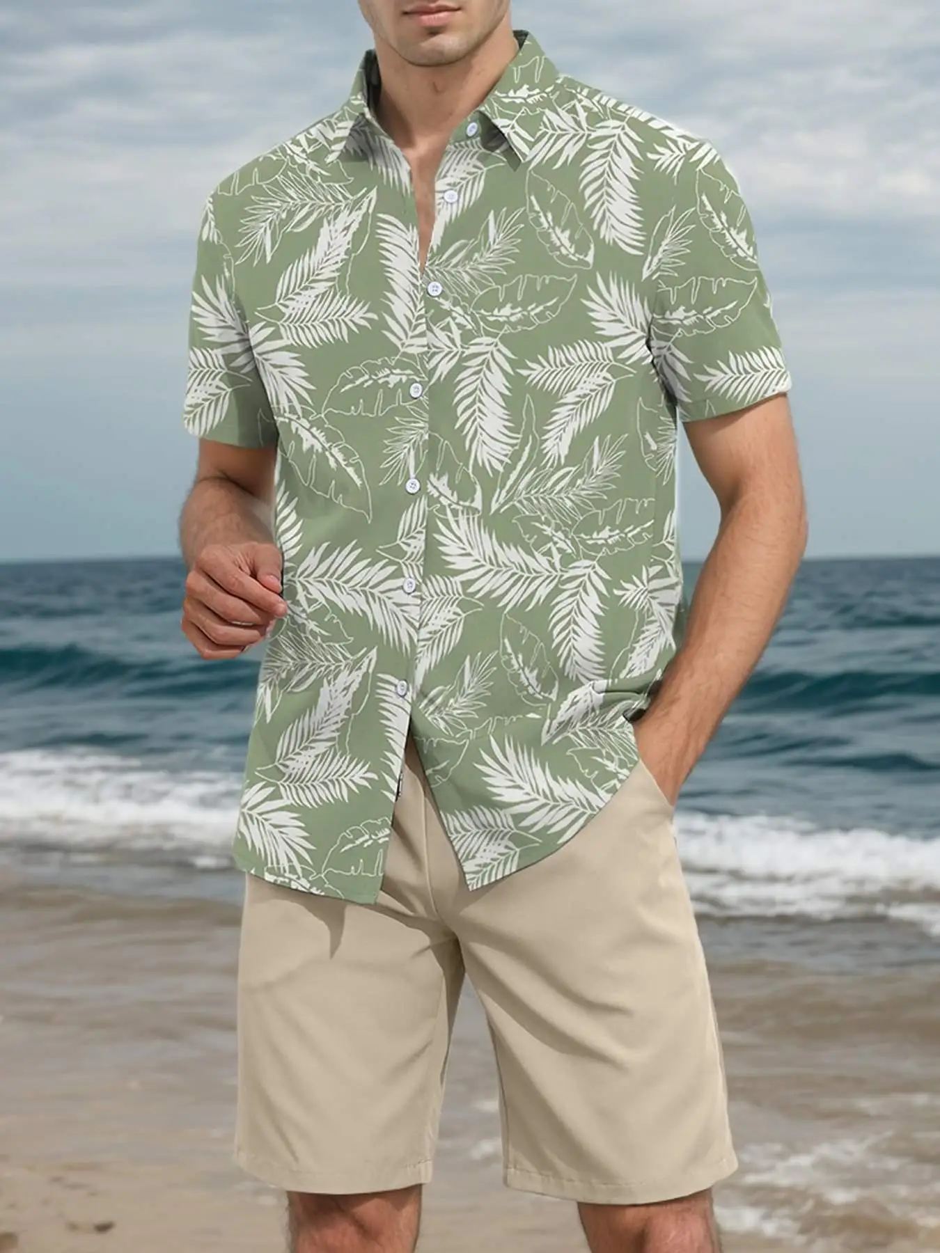 

Men's 2 Piece Outfits Tropical Print Short Sleeve Button Down Hawaiian Shirt and Beach Shorts Set