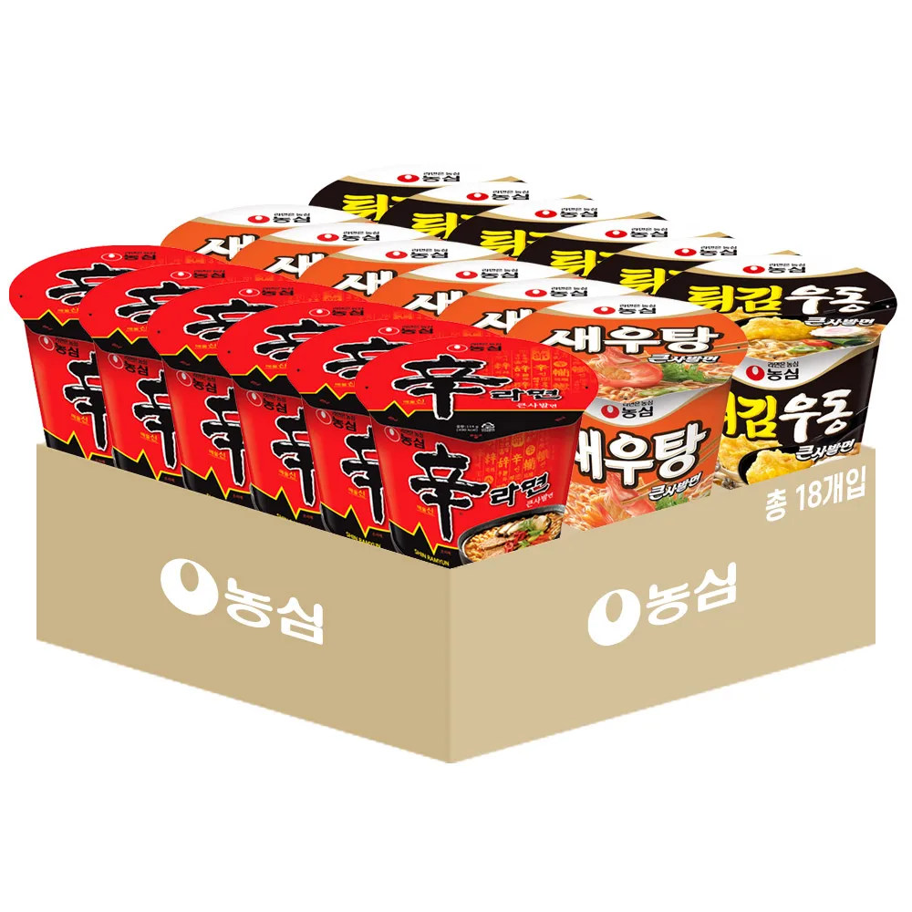 Nongshim Cup nun large-sized ball mixed 18 pieces (6 pieces each of Shinmyeon Shrimp and Fried Udon)