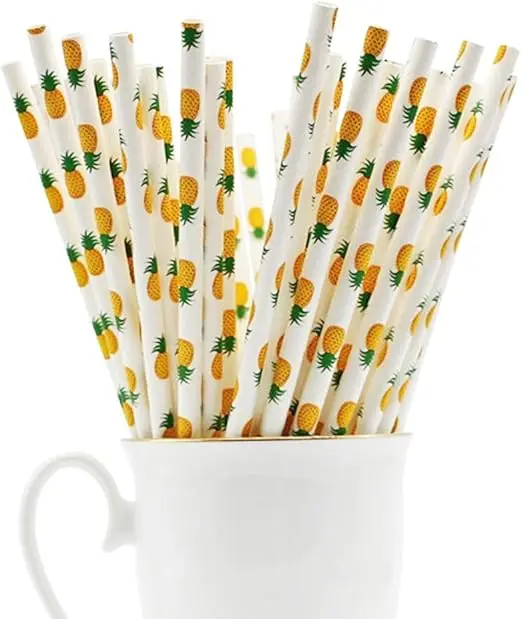 200Pcs Pineapple Pattern Paper Straws Bulk Party Decoration  Birthday Wedding Drinkware Coffee Restaurant Bar Dessert Supplies