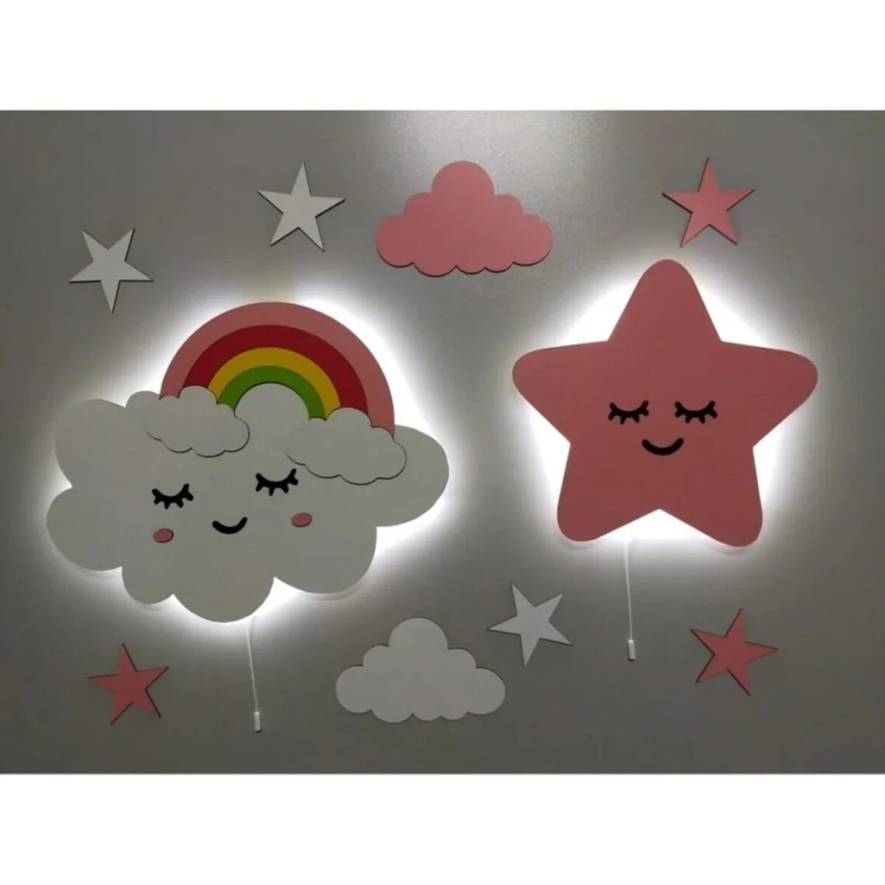 Charming Cloud Rainbow and Star Wall Light for Nursery Decor Wooden Night Light with 3D Effect Perfect Baby Shower Gift