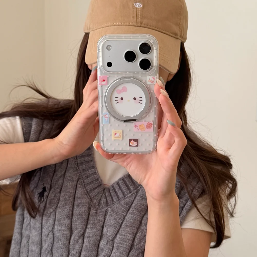 Cute Dessert Cartoon Kitten Star Magnetic Phone Case for iPhone 18 17 Pro 16 Max 15 16, 17, 18 Pro Max 15 Pro with MagSafe Stand