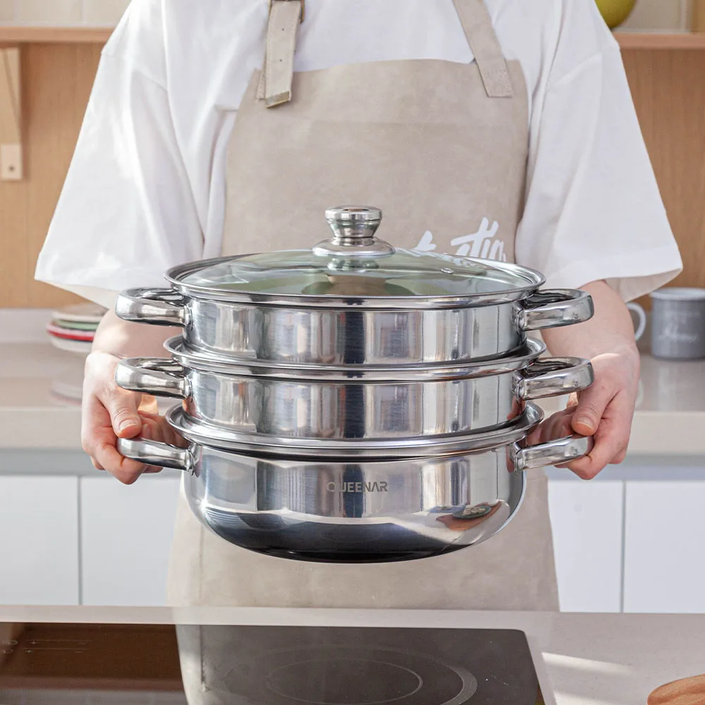 [QUEENAR] 3-Tier Stainless Steel Steamer 28cm Multilayer Pot Cookware Pot / IH induction steamer