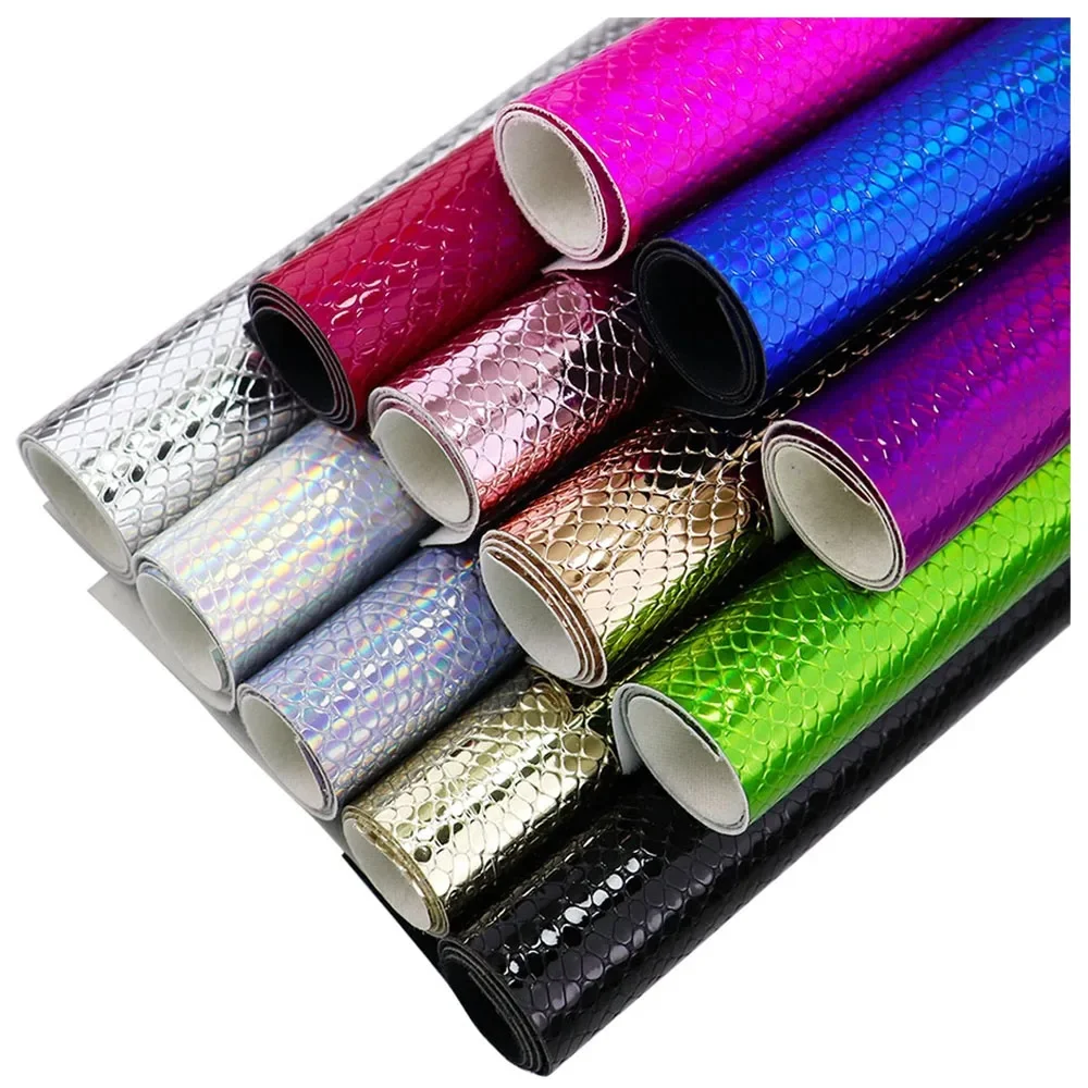30cm x 134cm rolka MIrust opalizujące holograficzne łuski węża teksturowana sztuczna skóra syntetyczna tkanina na torebki kokardki IDIY BH001 — zdjęcie 2