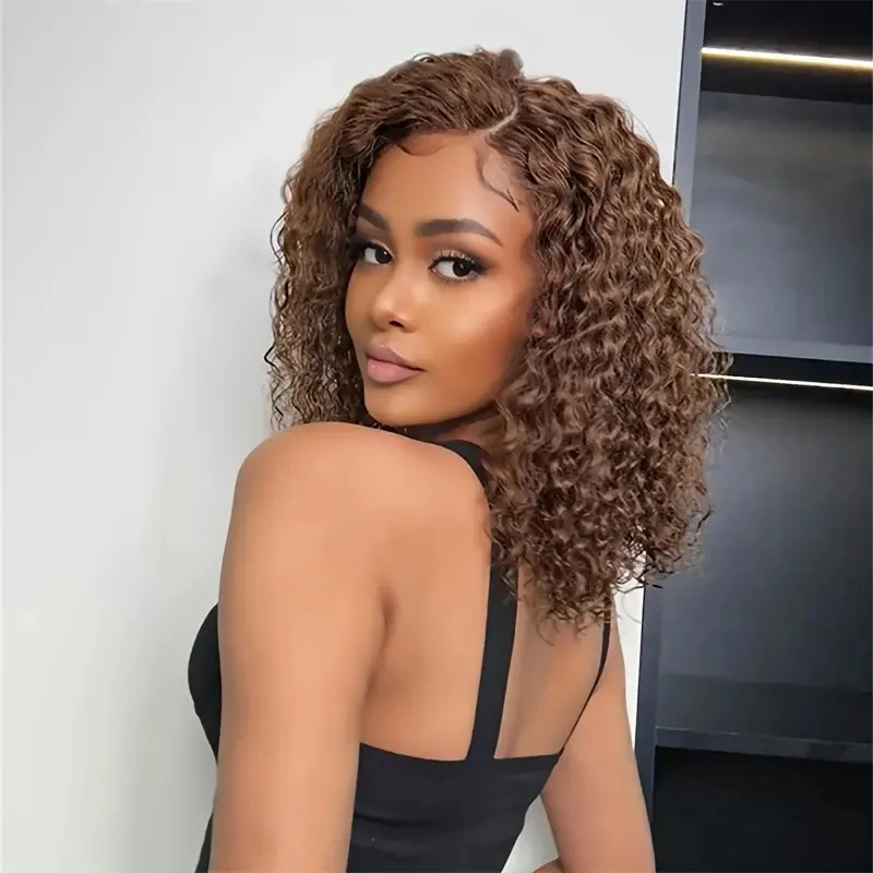 Brown Curly Bob Deep Wave Chocolate Colored 13X4 Transparent Lace Wigs Brazilian Curly Water Wave Lace Wig Human Hair for Women