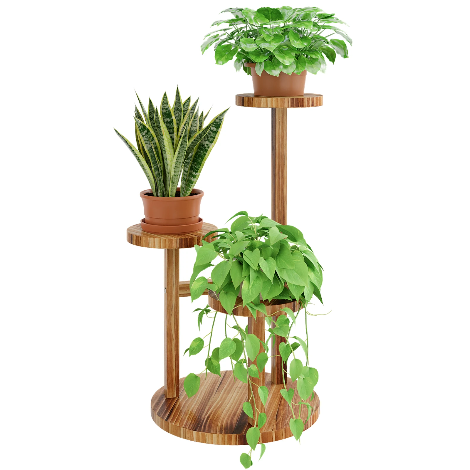 حامل نباتات خشبي من 3 طبقات من بامورلد، رف زاوية طويل داخلي وخارجي للنباتات المتعددة، حامل زهور مستدير مثالي للحديقة #1