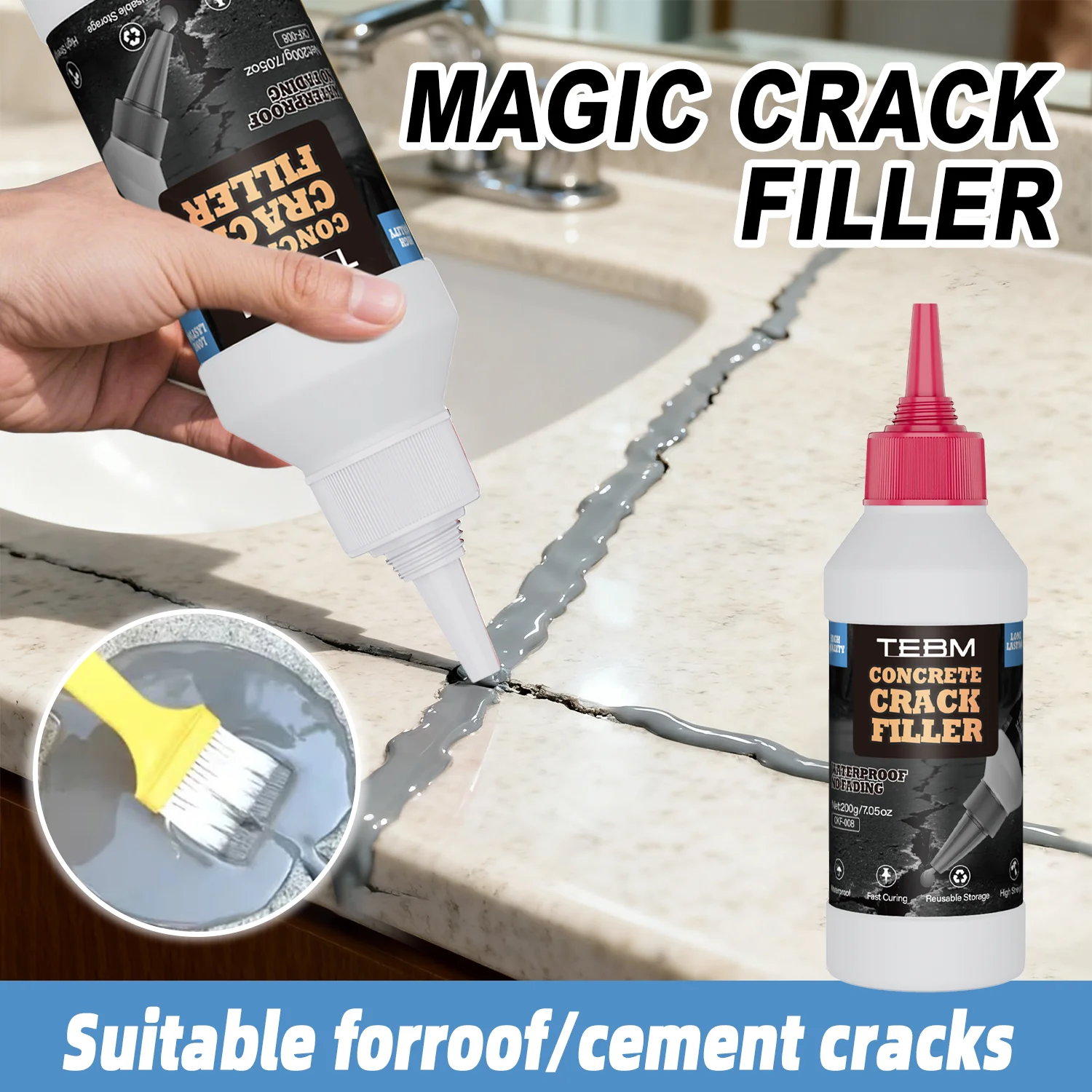 Concrete Crack Sealant Eco-Friendly, Water-Based Weather Resistant, Anti-Shrinkage Repair Agent for Indoor and Outdoor