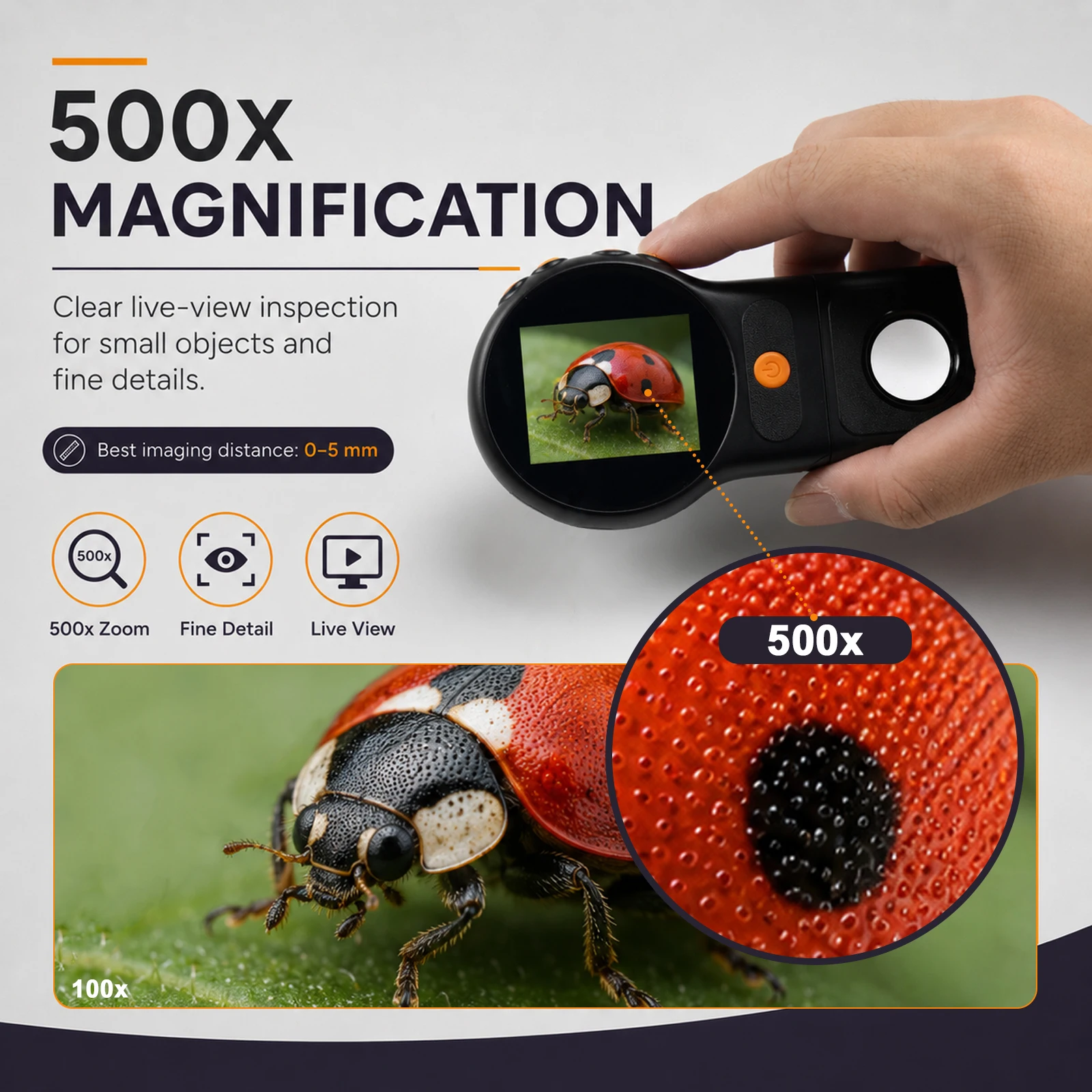 Handheld Digital Microscope 500X Auto Focus 1080P 2.0