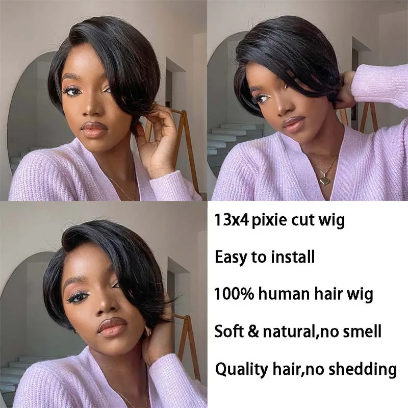 قصيرة عابث قطع بوب شعر مستعار الدانتيل الجبهة الباروكات 13 × 4 خصلات الشعر المستعار البرازيلي 150% الكثافة خصلات الشعر المستعار الإنسان قبل قطعها مع شعر الطفل