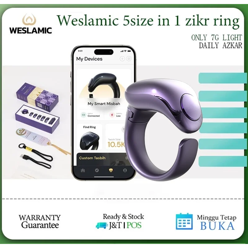 

WESLAMIC iTasbih Ramadan 2026, семейный молитвенный компаньон, мусульманское умное кольцо с функцией синхронизации через приложение для религиозных гаджетов