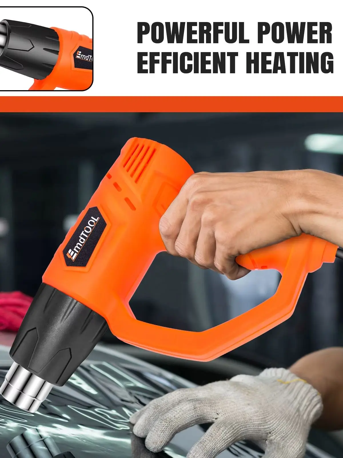 2000W Heißluftpistole, Heißluftpistole für Schrumpfschlauch mit zwei Temperaturstufen 300 ℃ - 600 ℃ Heißluftpistolen-Set mit 2 Luftstromgeschwindigkeiten & 4 Düsen, 1,5s Schnellaufheizung &