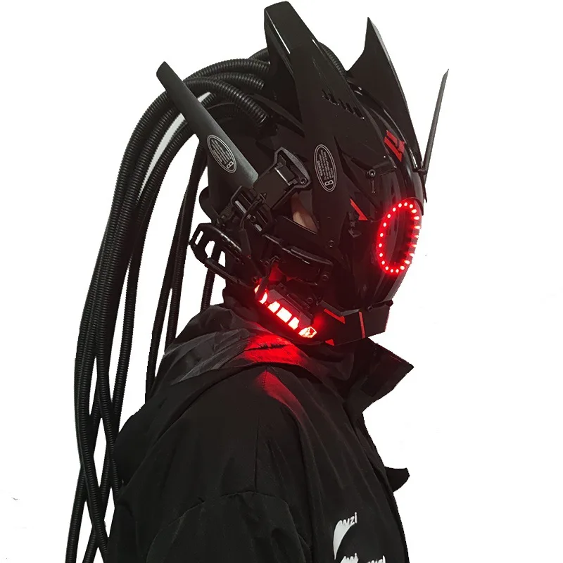 CyberPunk Mask Cosplay Dreadlocks Cool Mask With Led Braids Stage Property SCI-FI Halloween Party Gifts Armor Futuristic Toy