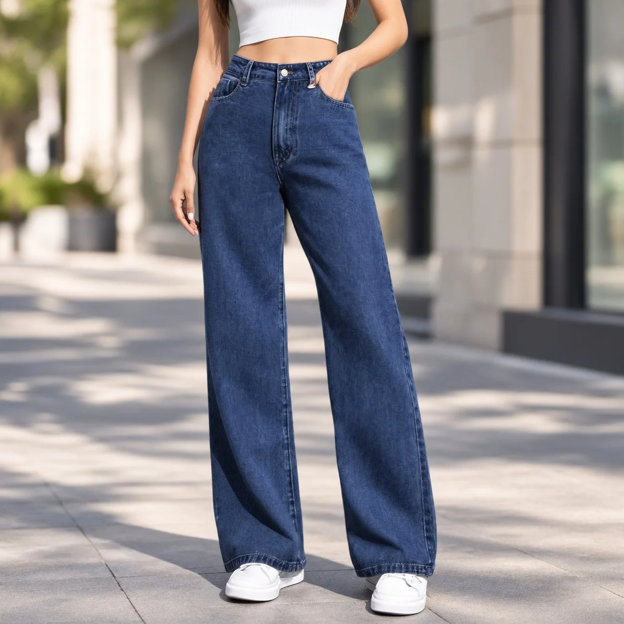 Washed Straight Leg Jeans Straight Fit Streetwear with European and American Style Full Length Slight Stretch Autumn Women Jeans
