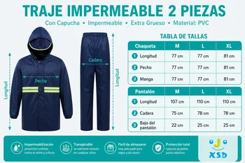 2-Piece Waterproof Rain Suit for Adults, Thick Jacket and Pants with Hood and Reflective Strips, Anti-Rain Workwear for Motorcycle and Outdoor Use (Size 77X77X65Cm) 8 2-Piece Waterproof Rain Suit for Adults, Thick Jacket and Pants with Hood and Reflective Strips, Anti-Rain Workwear for Motorcycle and Outdoor Use (Size 77X77X65Cm) 8